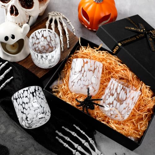 Ghost Halloween Glass Cups Set - 4 Pcs 14 oz Stemless Drinkware with Icon Design