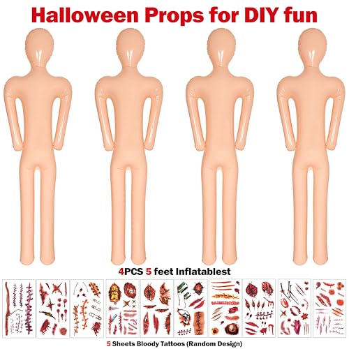 Halloween Inflatable Props Set - 4 Life-Size Outdoor Decorations with Tattoos