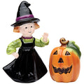 Halloween Pumpkin and Witch Salt and Pepper Set - Ceramic Kitchen Decor