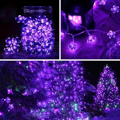 Purple Battery Operated Flower String Lights 15FT 30LED - Decorative Indoor Outdoor