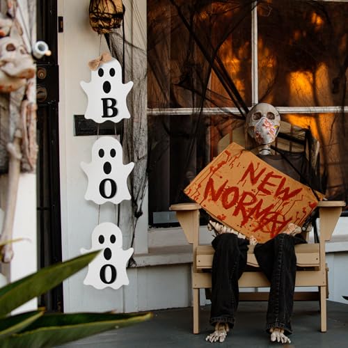 Vicenpal Halloween Boo Ghost Wooden Door Hanger Sign - Classic Variation