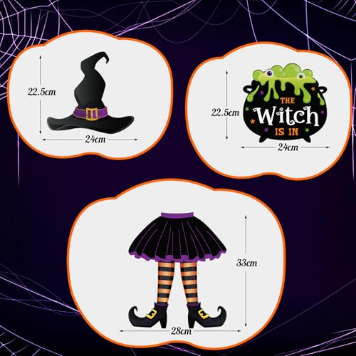 Halloween Witch Sign Decor Set - Wooden Hanging Wall Decorations for Party and Home