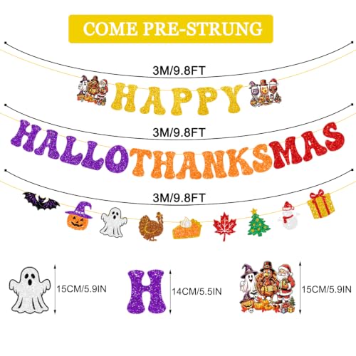 Colorful Glitter Happy Halloween Thanksgiving Christmas Banner Party Decorations