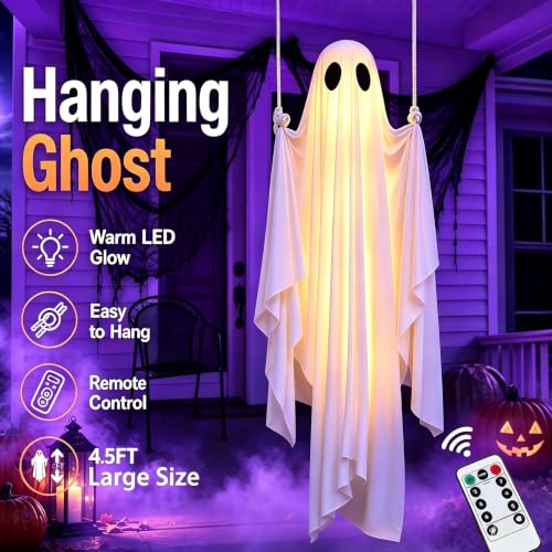 Outdoor Ghost Swing Halloween Decor with Lights - 4.5FT Spooky Wind-Swaying Decoration - Variation 1