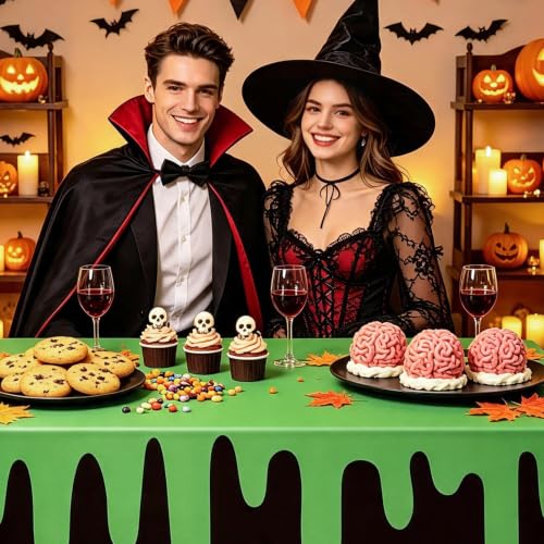 Halloween Tablecloth Set - Black and Green Ghost Disposable Cover, 4 Pack