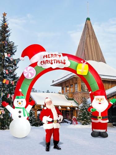 10FT Christmas Inflatable Archway Santa Claus & Snowman Outdoor Decor with LED Lights - Easy Setup