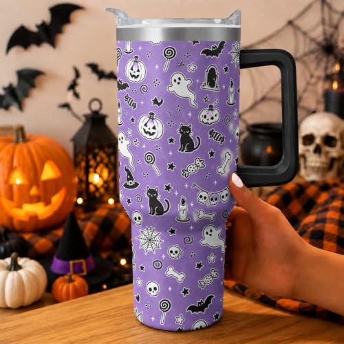 Purple Halloween Tumbler 40 oz Insulated Goth Drinkware with Handle & Straw
