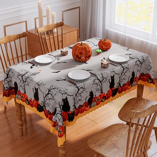 Halloween Tablecloth 60x120 Inch Rectangular Pumpkin Moon Black Cat Decorations