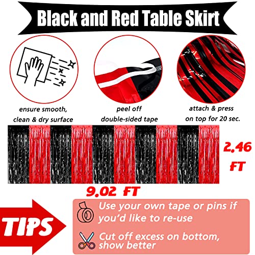 Black Red Metallic Foil Fringe Table Skirts Banner for Party Decorations - 6 Pack