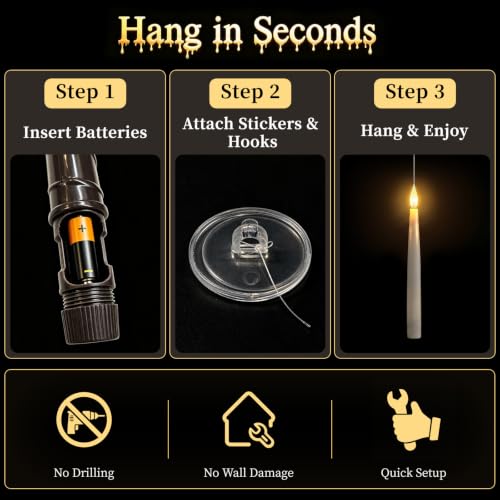 Halloween Floating Candles with Wand Set - 20 Flickering LED Hanging Candles