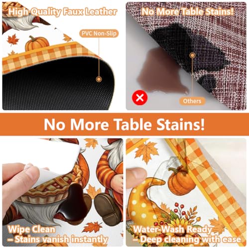 Fall Gnome Faux Leather Placemats Set of 4 - Autumn Decor