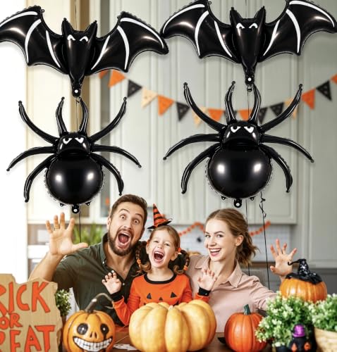 Halloween Foil Balloons Set - 33 Inch Spider & 48 Inch Bat Decorations for Parties