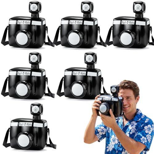 Inflatable Camera Prop Set - 6 Black and White Fake Camera Party Decorations