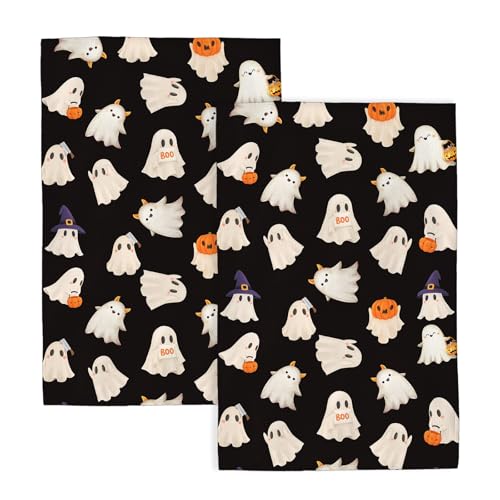 Halloween Kitchen Towels 16x24 Inch Black Ghost Pumpkin Fall Decor Set of 2