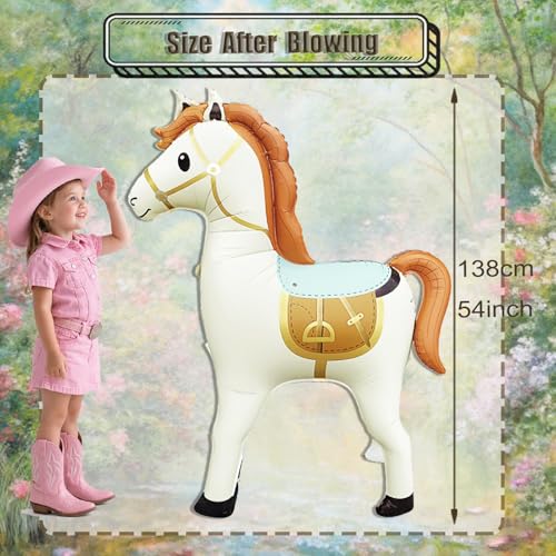 Giant 53-Inch Life-Size Horse Foil Balloon for Western Party Decoration - Pearl White & Brown