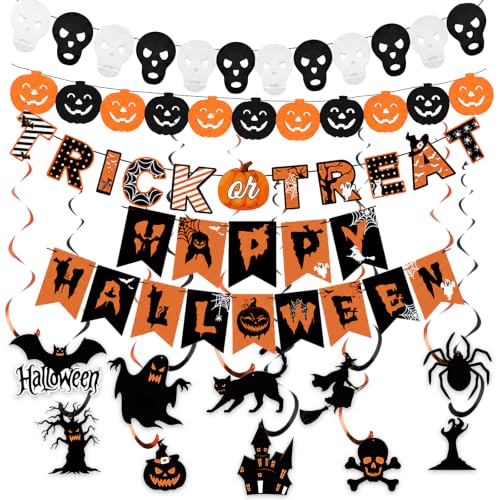 Orange Halloween Decorations Kit with Banners & Swirls - Spooky Party Supplies