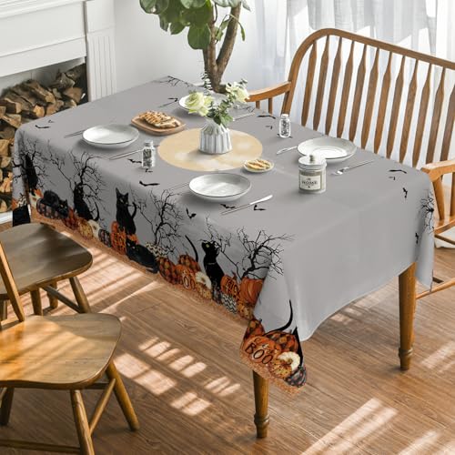 Halloween Tablecloth 60 x 120 Inch Rectangular Buffalo Plaid Black and Orange - Durable Polyester