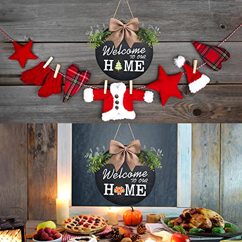 Interchangeable Welcome Home Sign with 21 Seasonal Icons - Rustic Wood Porch Decor (Black, 12")