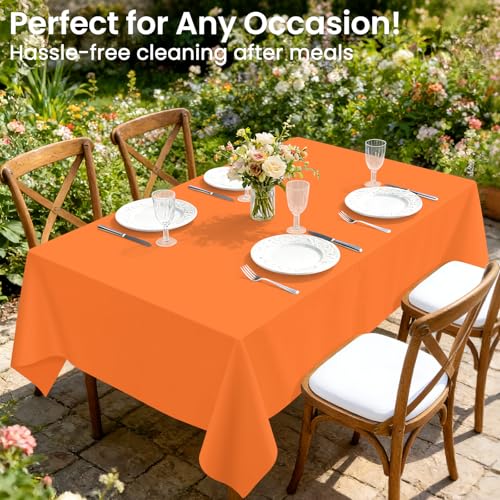 Orange Disposable Plastic Tablecloth for 6ft Tables - 54 x 108 Inches, 4 Pack