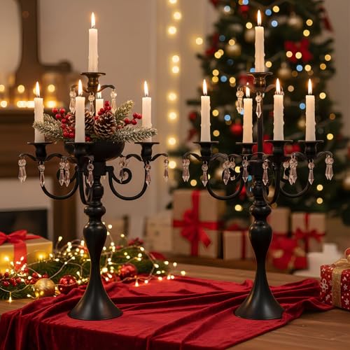 Black 5-Arm Candelabra Centerpiece for Table - 20.3 Inch Tall, 2 Pack Variation