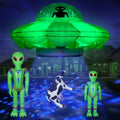 Alien Party Decorations 4.2FT Hanging UFO Cow Abduction Inflatable with 2 Jumbo Aliens & Cow - Halloween Yard Decor with LED Lights