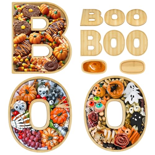Halloween Charcuterie Board with Dipping Saucers - Boo Design, Bamboo Serving Tray