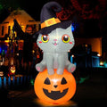 6 FT Halloween Inflatable Cat with Pumpkin and LED Lights Outdoor Yard Decor