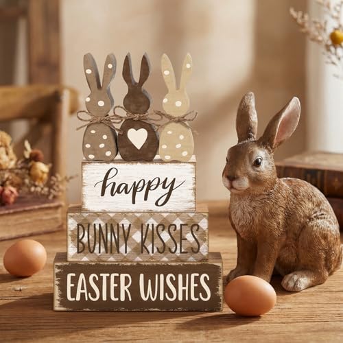 Easter Bunny Wooden Table Decorations Set - Rustic Farmhouse Spring Decor - Variation of THIS listing