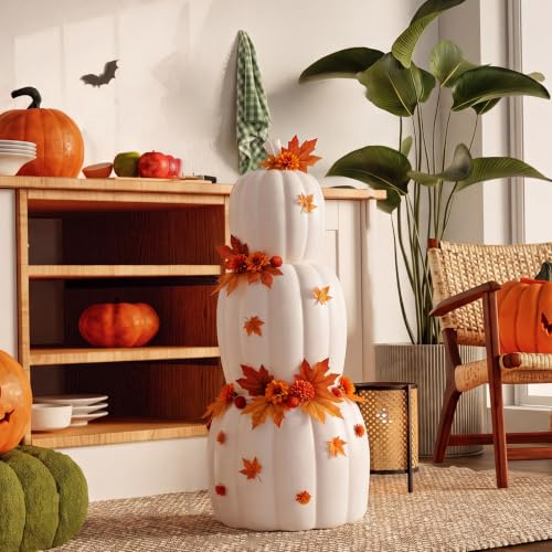 Halloween Stacked Plastic Pumpkin Decoration - DIY White Fall Decor, 29.7 inch