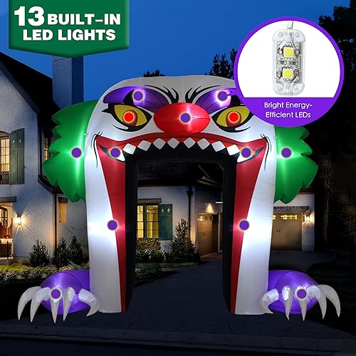 10 FT Halloween Inflatable Clown Archway Outdoor Decor - Spooky Yard Decoration