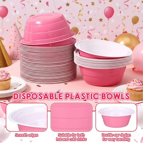 Disposable Plastic Bowls 23oz Bulk Light Pink for Parties and Events - 50 Pcs