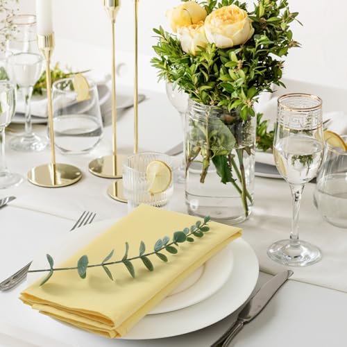 Set of 8 Pale Yellow Cloth Napkins - Washable & Absorbent Table Linens