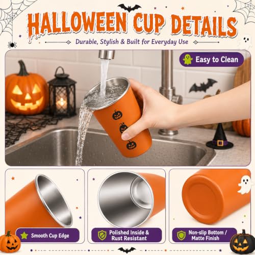 Halloween Stainless Steel Cups 10 Pack - Orange Party Drinkware for Kids & Adults