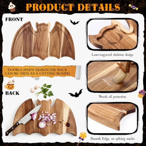 Potchen Bat-Shaped Halloween Wooden Cutting Board & Serving Tray - Acacia Wood