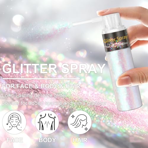 Holographic Hair and Body Glitter Spray - Mermaid Variation, Ultra Fine Sparkle Dust for Festivals & Makeup