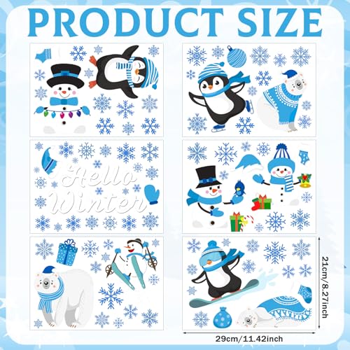 Haull Winter Wall Decals - Penguin Style 6 Sheets Christmas Xmas Stickers