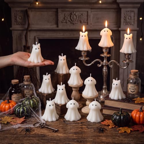 Cute Halloween Ghost Candles Set - Dog and Cat Shaped Decor, 6 Pcs