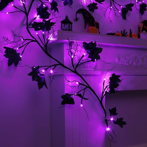 9 Ft Purple LED Willow Vine Twig Halloween Garland with 8 Modes & Timer - Waterproof Indoor Outdoor Decor