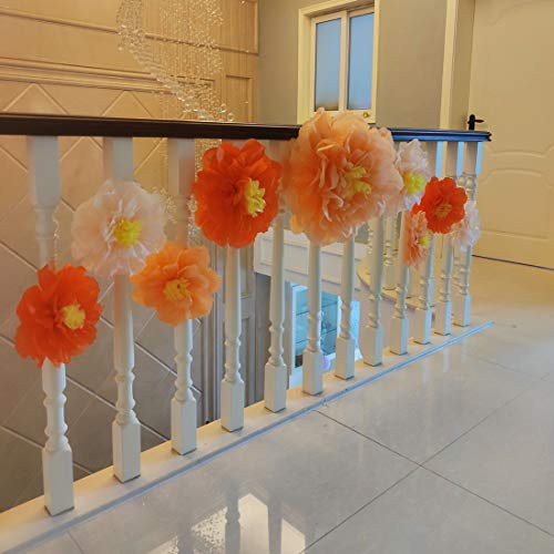 Orange Paper Flower Wall Decor - 20-Inch Large Fall & Party Decoration - Pack of 9 - Variation: Orange