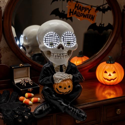 Halloween Skeleton Statue with LED Eyes - Cheerful Skeleton Figurine for Indoor Decor - Variation: Skeleton