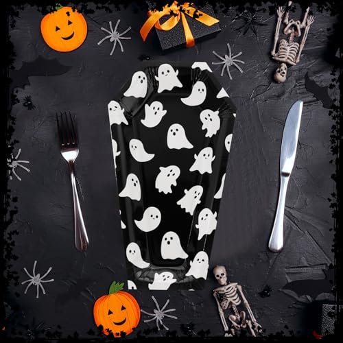Halloween Coffin Paper Plates Ghost Style Party Tableware - 100 Pack - Spooky Theme