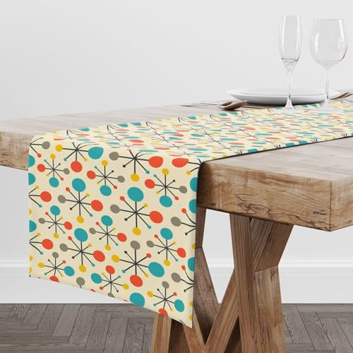 Mid Century Table Runner - Atomic Geometric Retro 1950s 1960s Style - 13x60 Inch - Focusbrite Variation 1