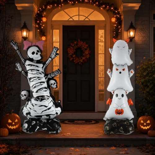 Halloween Ghost & Skeleton Foil Balloons - 2 Pack Spooky Party Decor