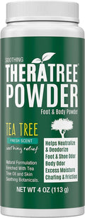 TheraTree Foot, Body and Shoe Powder with Tea Tree for Odor and Moisture Control with Organic and Natural Ingredients - Fresh Scent 4 oz
