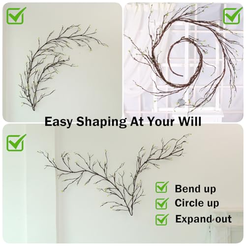 118-Inch Artificial Willow Branch Garland with Green Leaves for Decor