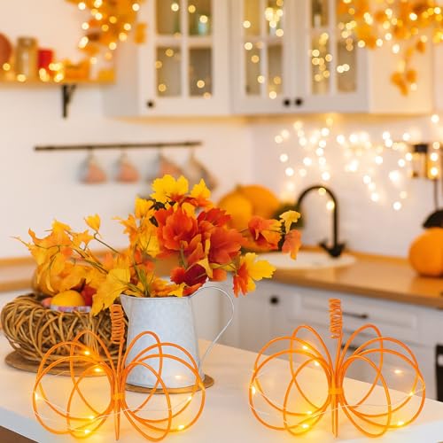 Light-Up Metal Pumpkin Decor Set for Autumn Halloween Thanksgiving Indoor Outdoor