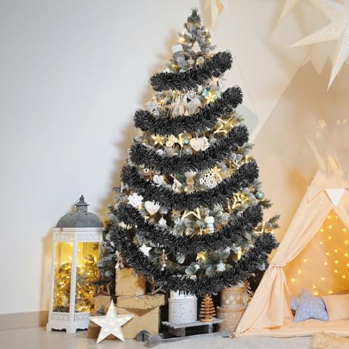 Black Christmas Tinsel Garland 33 Feet for Holiday & Party Decor