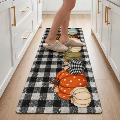 Pumpkin Fall Kitchen Rugs Set of 3 Washable Anti-Fatigue Mats for Floor