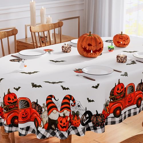 Halloween Tablecloth 60x84 Inch Oval Gnome Pumpkin Ghost Decorations Waterproof
