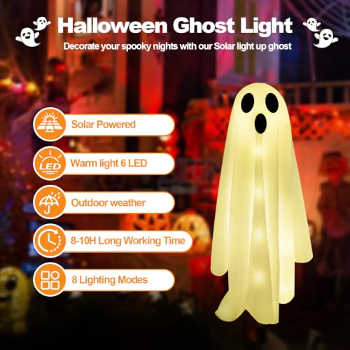 Halloween Ghost Solar Lights 6 Pack with 8 Lighting Modes - Warm White Outdoor Decorations